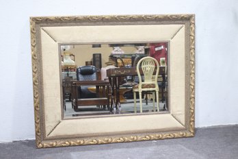 Antique Ornate Framed Wall Mirror  Gold & Fabric-Inlay Design