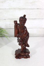 Vintage Hand-Carved Wooden Scholar Figurine  Chinese Immortal / Sage Figure  10' Tall