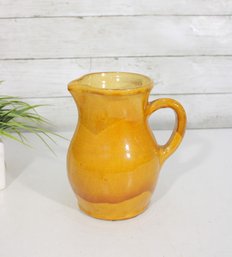 Vintage 8' Yellow Glazed Pottery Pitcher  Rustic Hand Thrown Ceramic Jug