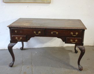 Antique Carved Mahogany Knee-Hole Desk With Claw & Ball Feet