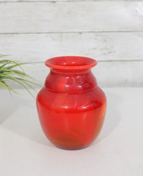 Vintage 6.5' Red Art Glass Vase  Mid-Century Modern Blown Glass