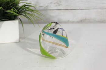 Murano Style Art Glass Sculpture  Clear With Blue & Green Ribbon Design, 4'H