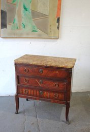 Vintage Italian Mosaic Top Commode With Rich Mahogany Finish