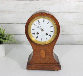Antique Tiffany Young & Ellis NY Mantel Clock Inlaid Wood Case Key Wind- 12' H X 6.5' W X 4.5' D