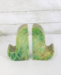 Vintage 6' Green Onyx Marble Bookends  Polished Stone Mid-Century Decor Pair