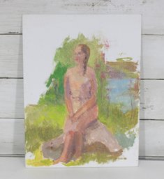 Original Impressionist Nude Figure Painting On Paper  Seated Woman  12' X 9' Signed