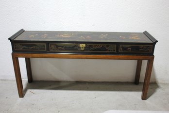 Drexel Et Cetera Collection Chinoiserie Console Table With Hand-Painted Asian Scenes