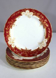 Set Of 8 Antique Furnivals Ltd England 10.5 Dinner Plates  Red & Gold Gilded Floral