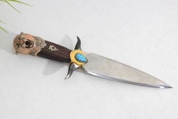 14' Ben Nighthorse Navajo Mountain Lion Knife SS Blade 24k Gold Turquoise Inlay