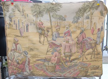 Large Vintage Middle Eastern Market Tapestry Wall Hanging  Camel & Desert Scene  36' X 48'