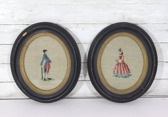Pair Of Vintage Needlepoint Framed Art  Victorian Man & Woman Portraits  14' X 12'