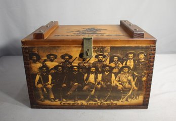 Vintage Texas Rangers & Winchester Repeater Themed Wooden Ammunition Box