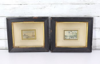 Pair Of Antique Miniature Landscape Paintings  Framed European Scenes  10' X 12'