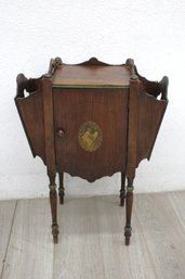 Antique Smoking Stand / Humidor With Decorative Inlays