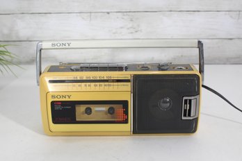 Vintage Sony AM/FM Cassette Recorder  Model TFM-8300A, Yellow Portable Boombox, 5' X 12' Untested