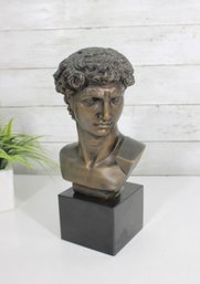 Classical David Bust Sculpture  Bronze Finish On Black Base  12' Decorative Statue