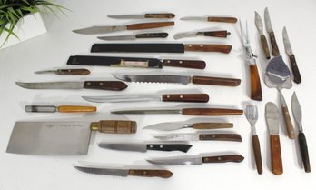 Vintage Mixed Lot Of Kitchen Knives & Utensils  Wood Handles, Assorted Styles & Sizes