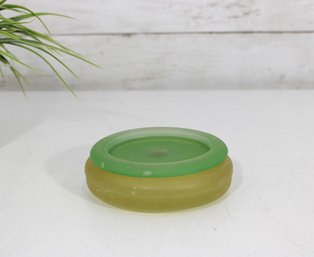 Vintage Frosted Glass Ashtray With Lid  Yellow & Green  4.5'