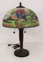 Thomas Kinkade  Style Glass Shade Lamp 'New Day Dawning'. Good Decorative Quality
