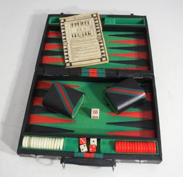 Vintage Backgammon Set In Black Leatherette Case  Complete With Instructions