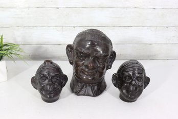 Vintage Bronze Busts  Pair Of Small Heads & Large Bust  Sculptural Art Set (3 Pieces)