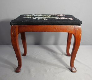 Vintage Needlepoint Bench With Floral Design