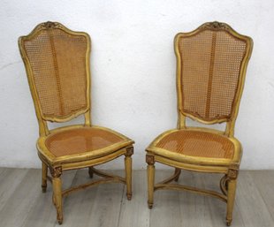 Pair Of Vintage Wicker Back & Seat Dining Chairs