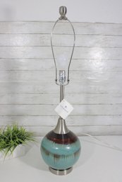Uttermost Designer Table Lamp  Turquoise & Brown Drip Glaze Ceramic W/ Nickel Base  33'