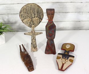 Vintage Tribal / Folk Art Carved Figures & Masks  Hand-Carved Wood Sculptures (Group Lot)