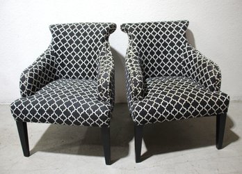 Elegant Pair Of Moroccan-Patterned Accent Armchairs - Black & White