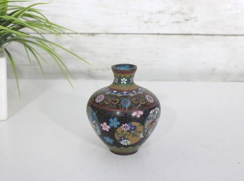 Vintage Cloisonne Floral Vase  Miniature Enamel On Brass Bud Vase  3.5' H