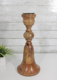 Hand-Turned Wooden Candlestick Holder W/ Metal  Insert  Rustic Decorative Accent  17.5'