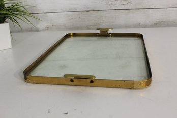 Vintage Made In Italy Brass & Glass Serving Tray  Mid-Century Modern Barware, 14.5' X 10.5'