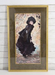 Vintage Framed Victorian Lady Portrait Art Print Woman In Black Dress & Hat – 34' X 20.5'