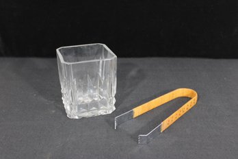 Baccarat Crystal Cut Glass Ice Bucket W/ Tongs  4.5' Tall  Signed French Crystal