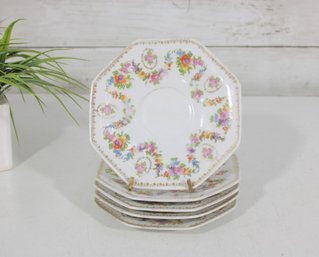 Vintage Bavaria Schumann Floral Saucers  Set Of 5  Gold Trim Porcelain 5.5'