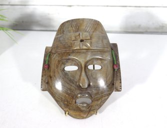 Hand-Carved Stone Mask Wall Art  Tribal Style Face Sculpture  8' X 6.5'