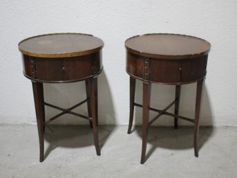 Pair Of Vintage Round Side Tables With Hidden Storage  Project Piece