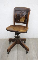 Vintage Wood Office Chair - Swivel And Rolling