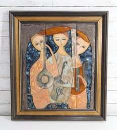Large Ruth Faktorowitsch Signed 'Playing Women' Painted Pottery Ceramic Wall Art – 26.5' X 23'