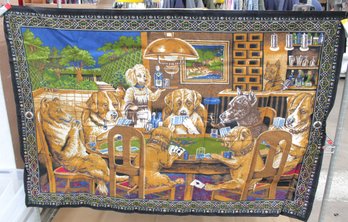 Large Vintage Dog Poker Tapestry Wall Hanging  Made In Italy  38.5' X 56.5'