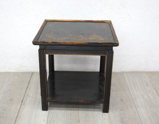 Vintage Black Lacquer Table With Decorative Top