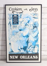 Vintage 'Cooking With Jazz' New Orleans Framed Poster – Jazz Brunch Chef Kitchen Art 36' X 22'