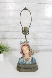 Vintage Art Deco Style Lady Bust Table Lamp  Hand Painted Figural  20' Tall