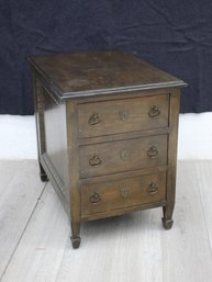 Vintage Wooden Three-Drawer Stand With Antique Brass Hardware