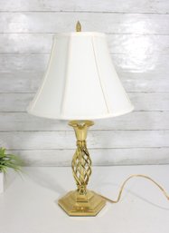Vintage Brass Twist Table Lamp W/ Shade  24' Tall  Elegant Hollywood Regency Style
