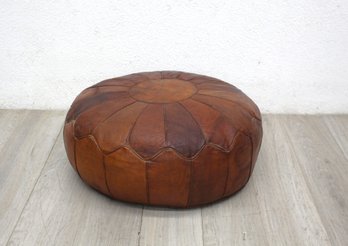 Moroccan Large Brown Leather Pouf 25' Round