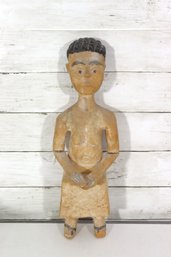 Hand-Carved Wooden Folk Art Figure  Standing Human Form, 16' H