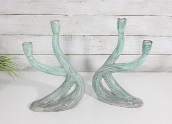 Pair Vintage Hedi Schoop Ceramic Candle Holders   Sculptural Mid-Century Modern  12' Tall