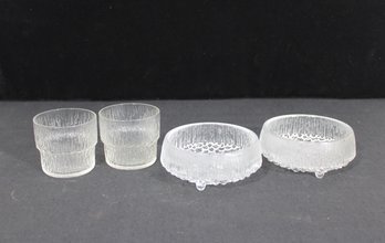 Tapio Wirkkala For Iittala Ultima Thule Glass Set  Bowls & Double Old Fashioned Glasses